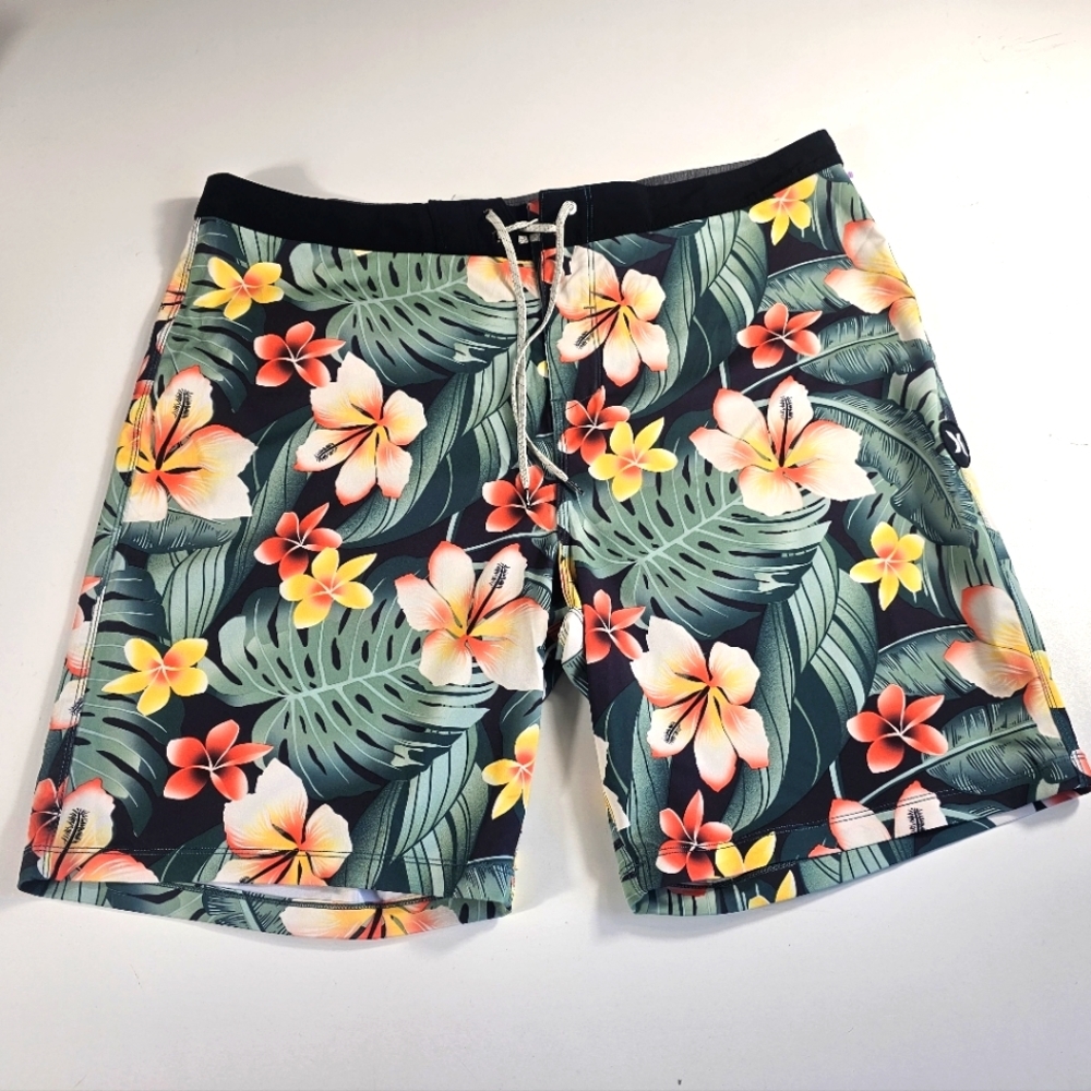 Hurley Phantom Hawaiian Board Shorts Mens 38 Blue Green Flap Back Pocket Preppy^